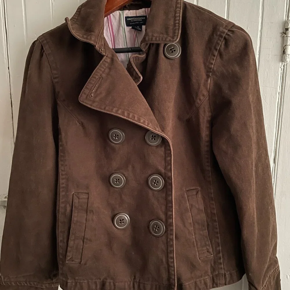 Rare VTG American Eagle Tailored Fit Chocolate Button Up Cotton Jacket / Shacket - Picture 4 of 16